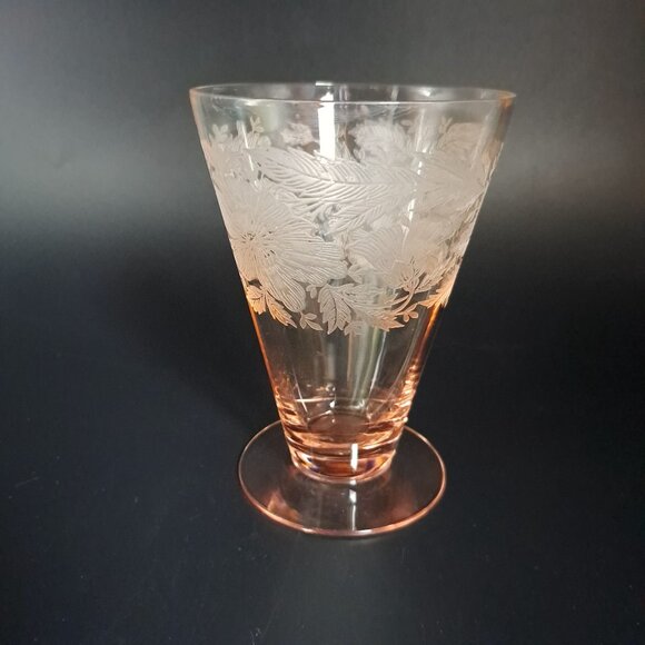 Tiffin Franciscan Sylvan Pink Etched Glass Footed Tumbler - Picture 4 of 16